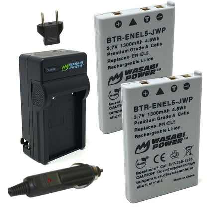[CLEARANCE] Wasabi Power EN-EL5 ENEL5 (2 Pack) 3.7V 1300mAh Battery and Dual USB Charger Kit with Power Indicator for Select Nikon Coolpix 3700, 4200, 7900, P3 P4, P80 P90, P6000 and S10 Digital Camera | JG Superstore