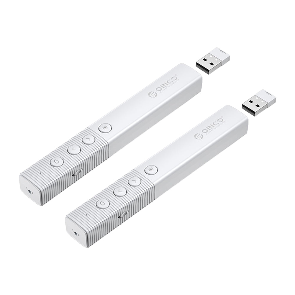 [CLEARANCE] ORICO 2.4GHz Wireless Presentation Remote Clicker (AAA Battery, Built-in Battery) with 50m Control Range, 3R Class Laser, 360° Directional Point, Magnetic USB Receiver for Windows, macOS, Linux, Android | Black, White