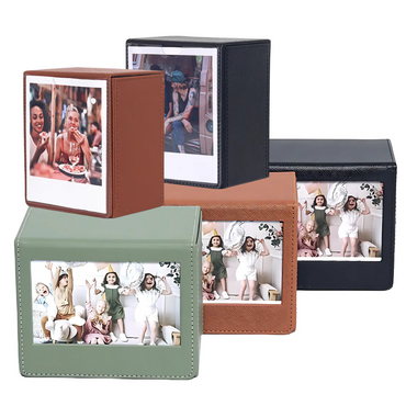 Pikxi PU Leather Photo Storage Pocket Box for FUJIFILM Instax Wide Films with Maximum 50 Slots Capacity & PVC Front Display | Black Brown Green