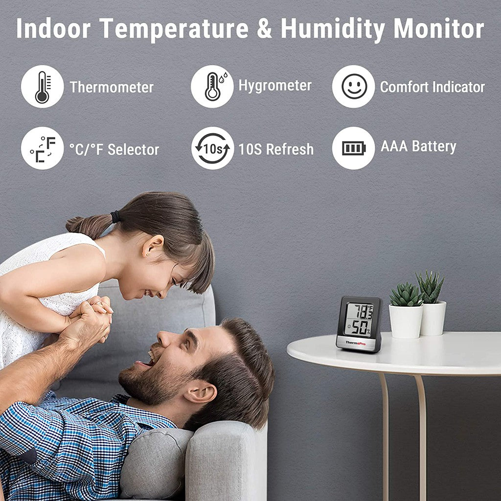 ThermoPro TP-49-B TP49B Mni Hygrometer Thermometer with Large Digital View Indoor Thermometer Humidity Gauge Monitor for Greenhouse Cellar