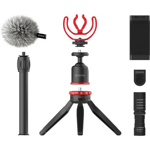 [CLEARANCE] Boya BY-VG330 Vlogger Kit Video Rig with Microphone, Mini Tripod Extension Tube Ball Head and Phone Holder Clamp