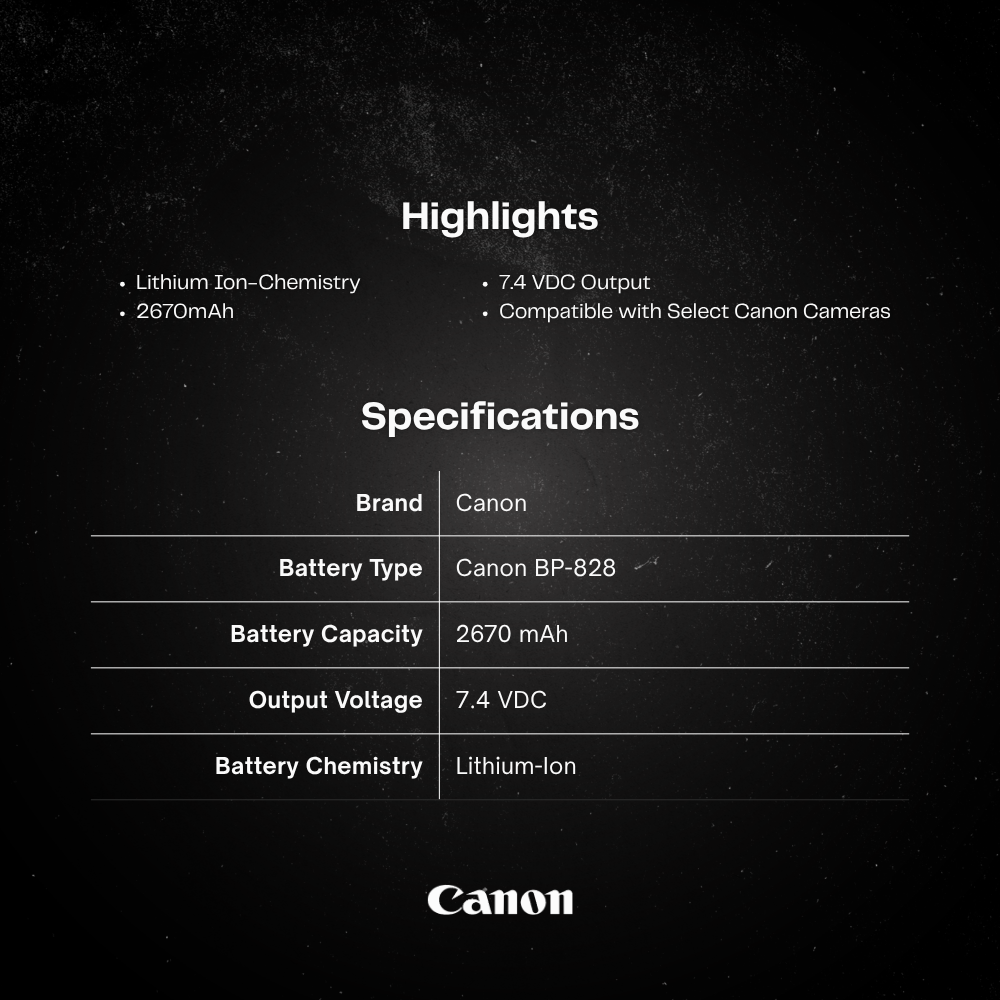 Canon BP‑828 Lithium‑Ion Rechargeable Battery Pack 2670mAh for Select Canon Camcorders