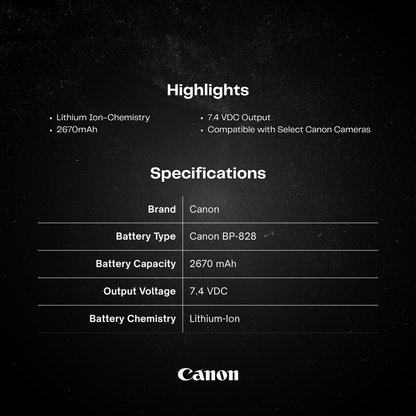 Canon BP‑828 Lithium‑Ion Rechargeable Battery Pack 2670mAh for Select Canon Camcorders