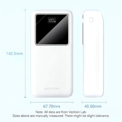 [CLEARANCE] Vention 30000mAh 22.5W/20W PD Fast Charging Power Bank with 3-Port Output, Smart LED Digital Display for iPhone, iPad, Airpods, Tablet, Android Smartphone, Smartwatch - Black, White