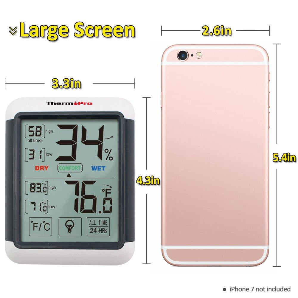 Thermopro TP55 Digital Hygrometer Thermometer Indoor Thermometer with Touchscreen and Backlight Humidity Temperature Sensor