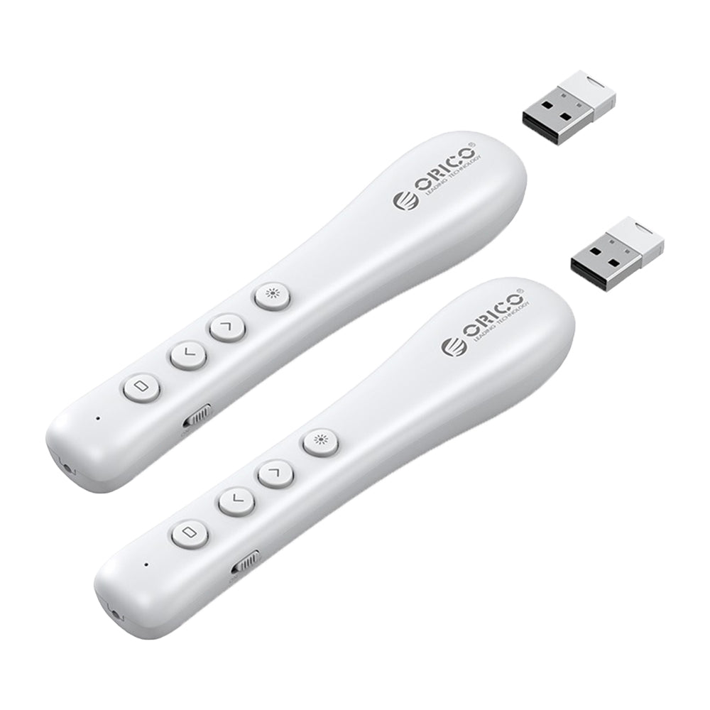 [CLEARANCE] ORICO 2.4GHz Wireless Presentation Remote Clicker w/ Built-in Battery, 50m Control Range, 3R Class Laser, 360° Directiol Point, Magnetic USB Receiver for Windows, macOS, Linux, Android, Conference Presentation (Black, White)