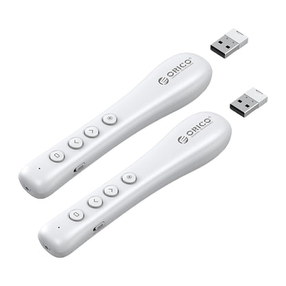 [CLEARANCE] ORICO 2.4GHz Wireless Presentation Remote Clicker w/ Built-in Battery, 50m Control Range, 3R Class Laser, 360° Directiol Point, Magnetic USB Receiver for Windows, macOS, Linux, Android, Conference Presentation (Black, White)