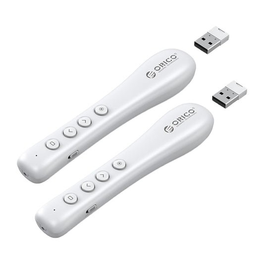 [CLEARANCE] ORICO 2.4GHz Wireless Presentation Remote Clicker w/ Built-in Battery, 50m Control Range, 3R Class Laser, 360° Directional Point, Magnetic USB Receiver for Windows, macOS, Linux, Android, Conference Presentation (Black, White)