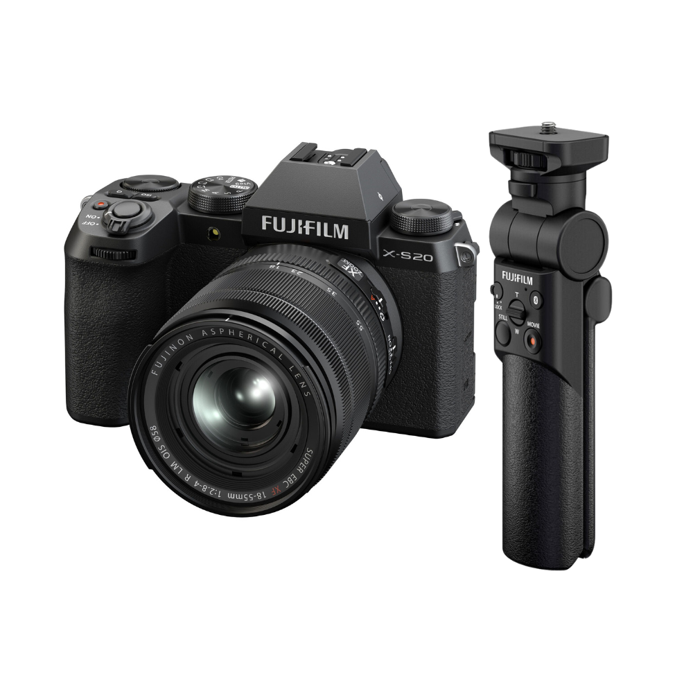 FUJIFILM X-S20 with XF 18-55mm Kit R LM OIS Lens with TG-BT1 Tripod Grip Bluetooth for Mirrorless Camera with 26.1MP APS-C X-Trans BSI CMOS 4 Sensor & X-Processor 5, 6K, 4K Full HD Up to 8fps Shooting, and Vari-Angle Touchscreen