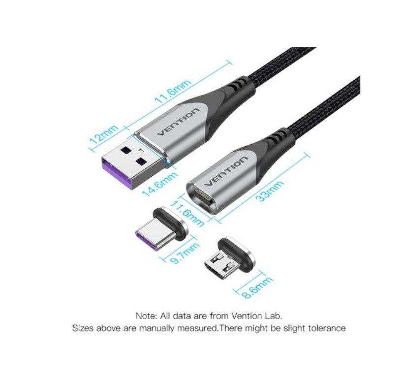 [CLEARANCE] Vention USB 2.0 A Male to 2-in-1 Micro-B & USB-C Male 5A 480Mbps Magnetic Cable (CQN) (Available in Different Lengths)
