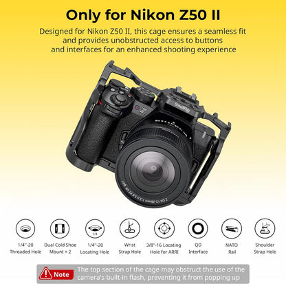 SmallRig Formfitting Aluminum Alloy Camera Cage for Nikon Z50 II Mirrorless Camera with Integrated Arca-Type Base, TO Rail, Shoe Mount, Strap Slots, QD Socket and 1/4"-20, 3/8"-16 Accessory Threads