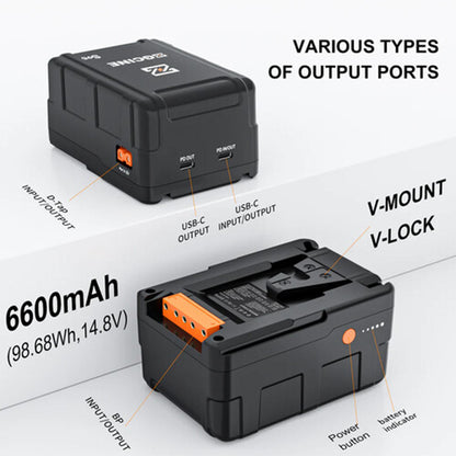 ZGCINE ZG-S150 133Wh / ZG-S95 95Wh V-Mount Battery with Dual USB-C PD Ports 100W Fast Charging, 2 D-Tap and Barrel DC Outputs, 5-Level LED Indicator, Compact Power Hub for Mobile Phones, Cameras, LED Lights, Monitors and Video Production