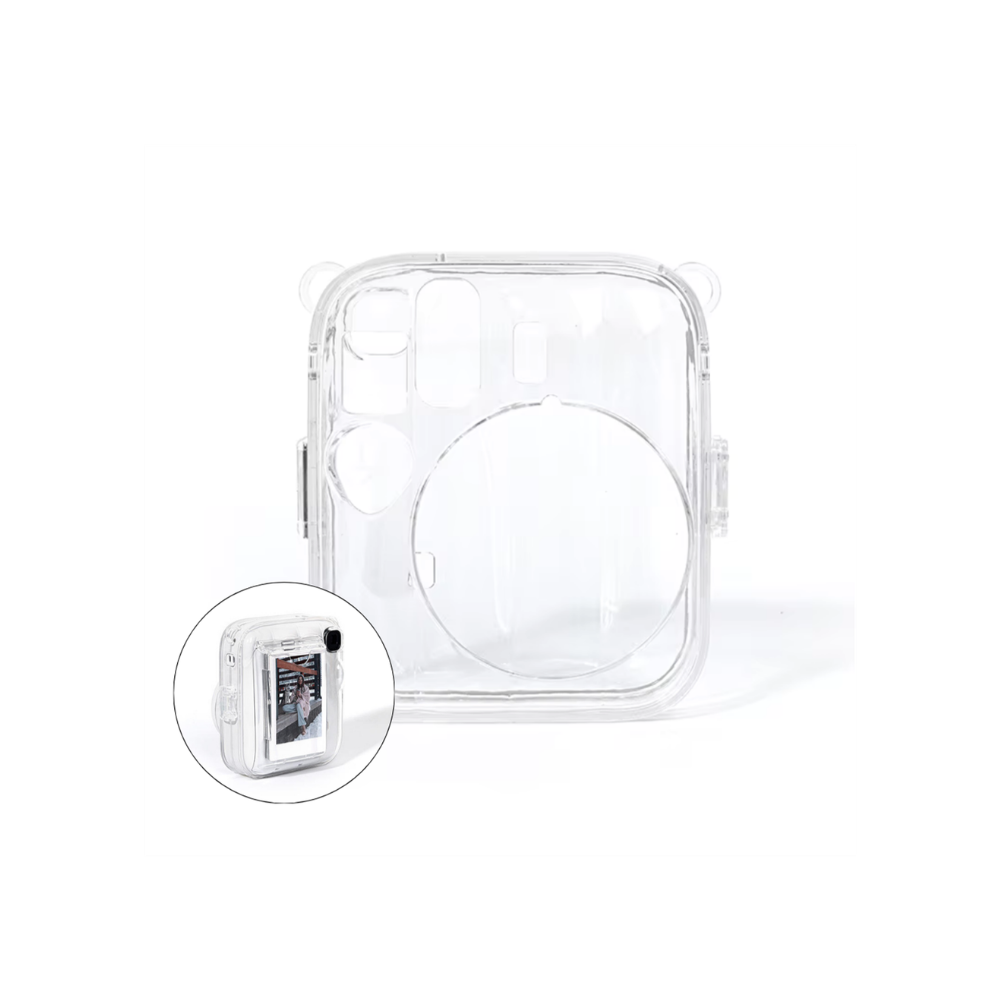 Pikxi Fujifilm Instax Mini 13 Transparent Crystal Camera Protective Case w/ Photo Pocket & Strap