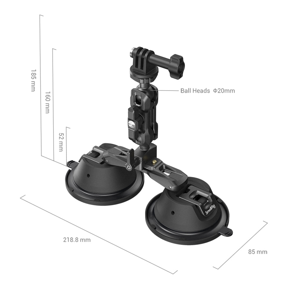 SmallRig Dual Suction Cup Camera Mount with Dual Ball Head Arm, 3kg Load Capacity (not in motion) & 0.5kg (when in motion) for Flexible Angle Shooting & Car Interior & Exterior Attachment | 3566