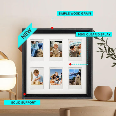 [CLEARANCE] Pikxi 2-in-1 Wooden Photo Frame with 2-Slot 4R Picture Divider and 6-Slot Instax Mini Film Divider with Stand