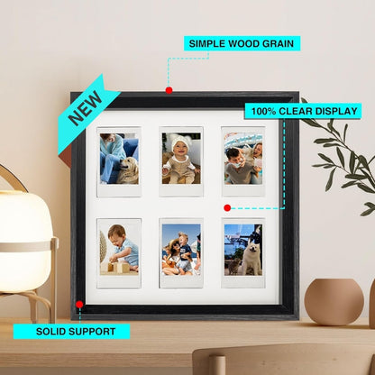 [CLEARANCE] Pikxi 2-in-1 Wooden Photo Frame with 2-Slot 4R Picture Divider and 6-Slot Instax Mini Film Divider with Stand