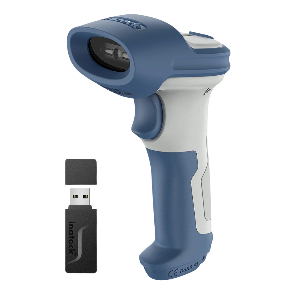 Inateck BCST-73 1D 2D Wireless Barcode Scanner with Bluetooth 5.0 & 2.4GHz USB Adapter, GS1 & 1D 2D Barcode Support, 2600mAh Battery, 40m Transmission Range