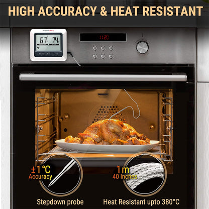 ThermoPro TP04 Digital Oven Meat Thermometer w/ Preset & Custom Temperature, 6.5” Probe & 40” Cable