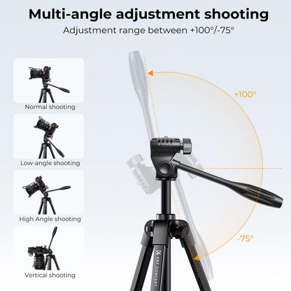 [CLEARANCE] K&F Concept 2-in-1 Aluminum Tripod with Built-in Smartphone Holder, Bluetooth Shutter Remote Controller, 52cm to 152cm Adjustable Height, 360° Pan/175° Tilt for Camcorder, DSLR, Mirrorless Camera, iPhone & Android Phones | KF09-125