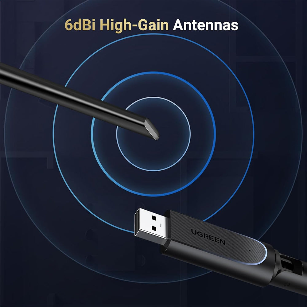 UGREEN AX900 Wi-Fi 6 USB Wireless Adapter with Dual-Band 2.4GHz/5GHz, 6dBi Antenna & Built-In Driver