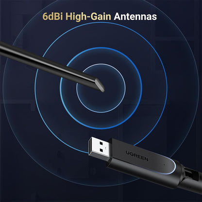 UGREEN AX900 Wi-Fi 6 USB Wireless Adapter with Dual-Band 2.4GHz/5GHz, 6dBi Antenna & Built-In Driver
