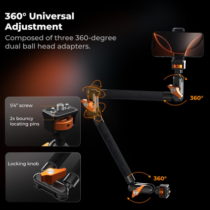 K&F Concept 22-Inch Magic Arm Boom Clamp, Super Clamp w/ 360° Ball Heads, Adjustable Overhead Mount