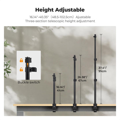 K&F Concept 102cm Aluminum C-Clamp Desktop Stand with 3kg Load Capacity, Buckle Lock, 360° Adjustable Ball Head, Light Stand Mount Adapter, Phone Holder and 1/4-3/8" Screw Holes for Camera Smartphone & Ring Lights | 1-Pack / 2-Pack Options