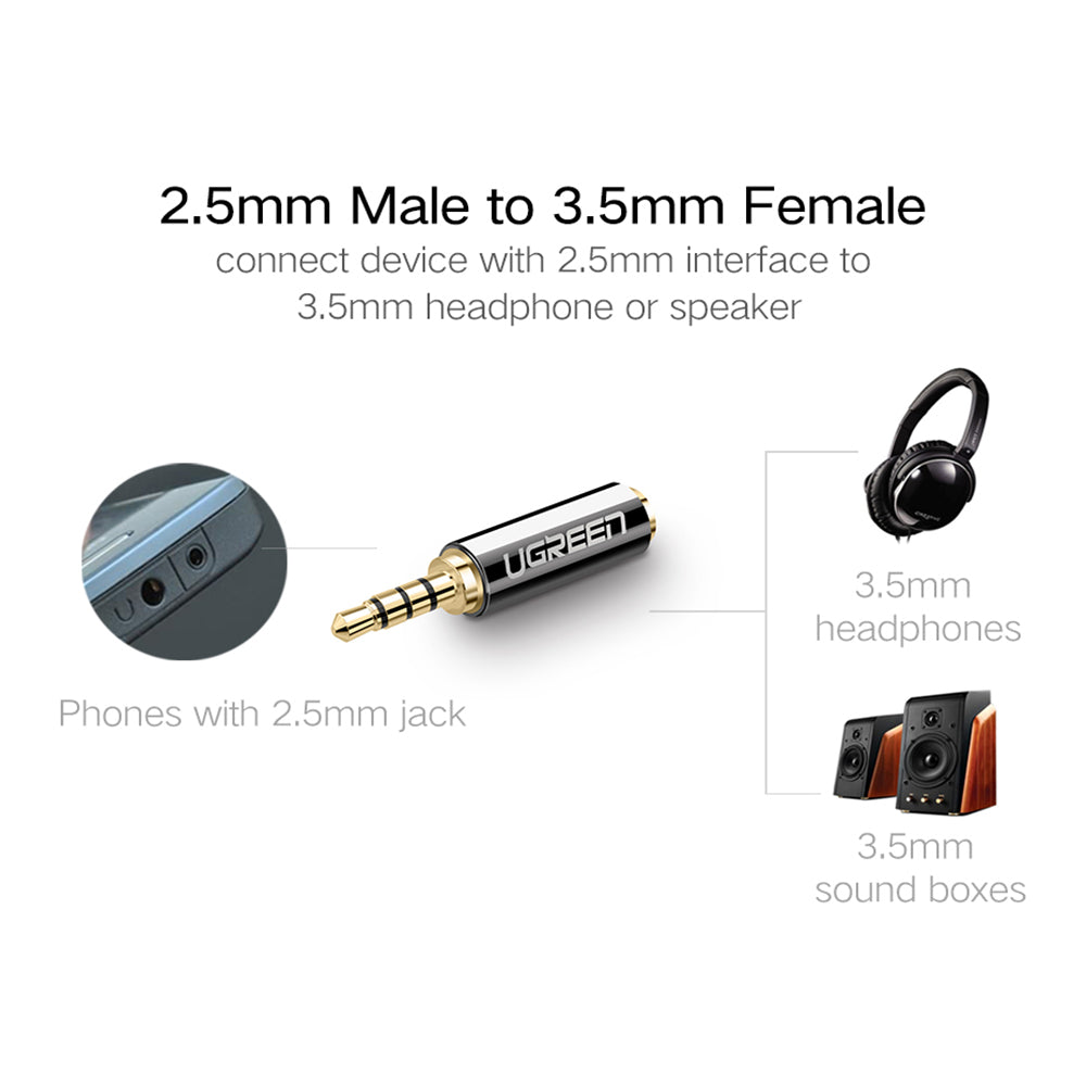 UGREEN 3.5mm Female to 2.5mm Male Hi-Fi Audio Adapter with 24k Gold Plated Plug for Headphones, Earphones and Speakers | 20501