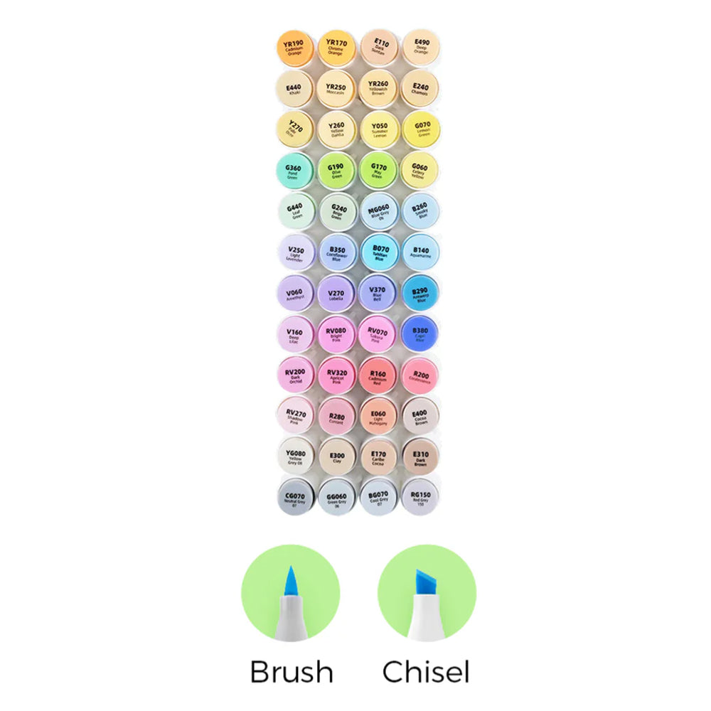 Ohuhu Honolulu Series Alcohol Based 48 Mid-Tone Colors plus Colorless Blender Dual Tipped Brush Markers for Coloring and Illustration for Kids and Adults (Brush and Chisel) Y30-80403-66