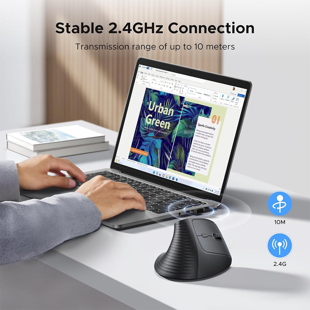 UGREEN Wireless 2.4GHz Ergonomic Vertical Mouse with 1000 / 1600 / 2000 / 4000 DPI Max 10m Control