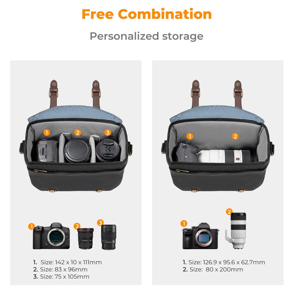 K&F Concept Stylish Camera Shoulder Sling Bag (10L) with Adjustable Crossbody Strap for Photography & Mobile Devices