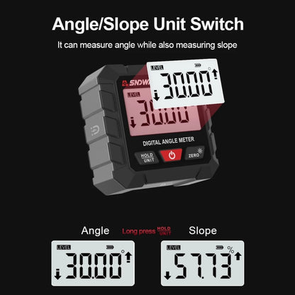 SNDWAY Digital Angle Magnetic Clinometer with 4 Directions 90-Degree Measurement Range, Full View LCD Display, Automatic Screen Rotation, and Built in Rechargeable Lithium Battery for Industrial & Home Improvements | SW-101A