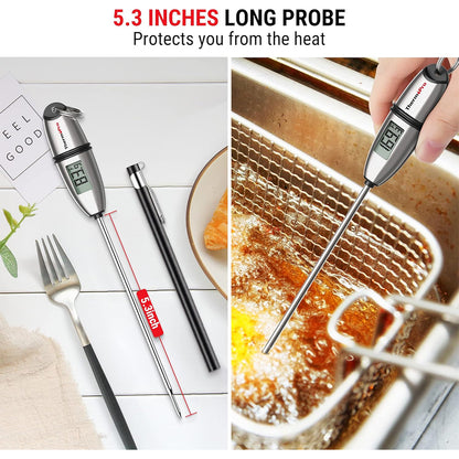 ThermoPro TP02S Digital Food Thermometer with 5.3" Long Probe, Long Battery Life, Auto-Off, 4-6 Seconds Response Time and Probe Cover for BQQ Smoked Grilling, Baking & Candy Making Kitchen Accessory