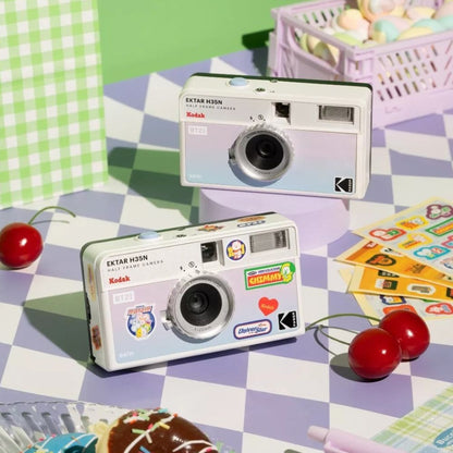 [CLEARANCE] KODAK EKTAR H35N x BT21 Limited Edition 35mm Half-Frame Reusable Film Camera Package with BTS Line Friends Kpop Special Collaboration Sticker Set, Carry Pouch, Wrist Strap Keychain, and Built-In Star Filter for Alog Photography