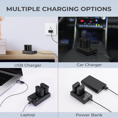 K&F Concept LP-E6 / LP-E6N / LP-E6NH (3 / 2-Pack) 2250mAh Rechargeable Camera Battery Replacement and Triple / Dual Slot Charger Display Kit with USB Type-C / Micro B Input Fast Charging Ports for Selected Canon Digital Cameras