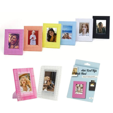 Pikxi Rivet Style Photo Frame for Instax Mini Film, 3 x 2 inch Pictures, Photo Cards, Table Tops, and Shelves Decorative Displays - Yellow