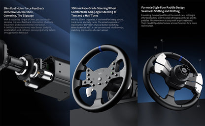 PXN V99 Racing and Driving Simulation Game Controller Set with Force Feedback Steering Wheel and Column, 6+1 Gear Gear Stick Shift, and Adjustable Hall Magnetic Foot Pedals for PC and Console
