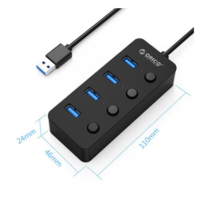 ORICO 4-Port USB 3.0 Hub with 5Gbps Transmission Rate, Individual Switches, and Windows, MacOS, and Linux Support for Computers and Laptops