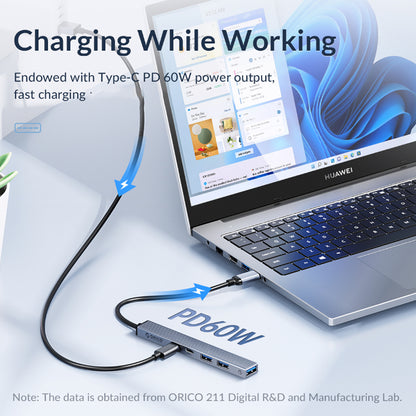 [CLEARANCE] ORICO 5-Port USB-C Hub with PD 60W, USB-A 2.0, and USB-A 3.0 for Windows Mac OS Linux PC Computer Desktop Laptop | BHC2-5P