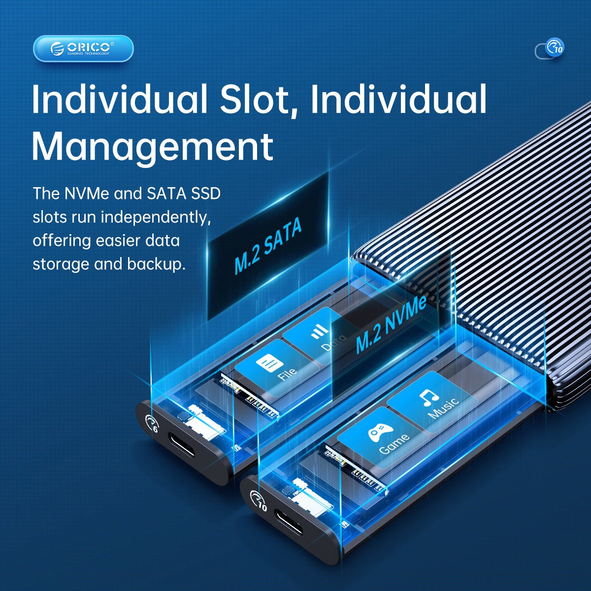 [CLEARANCE] ORICO AM2C3-2N NVMe to USB 3.2 Gen2 Type C Dual Bay M.2 NVMe + NVMe SSD Enclosure Tool-Free with 10Gbps Fast Data Transfer Rate, 2-in-1 USB-C to C/A Cable PD 60W, 4TB Max. Disk Capacity for Windows, macOS, Linux, Android