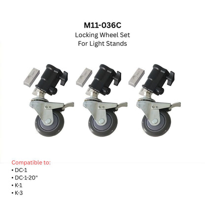 MEKING Locking Caster Wheel Set (3‑Pack) for Light Stand with Clamping Plates
