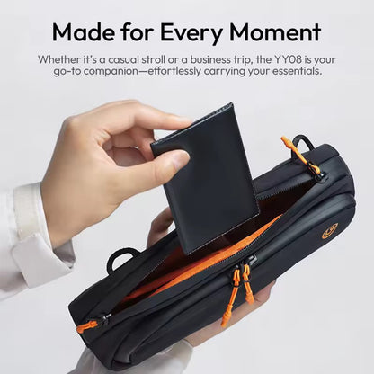 Ulanzi YY08 TechLite 2L Crossbody Shoulder Sling Bag with Two-Way Zipper, Detachable Strap, Spacious Compartments and Multi-Stretch Pockets for DJI Osmo Pocket 3, Digital Cameras, Smartphones, Batteries, Mini Tripod & Accessories | Black
