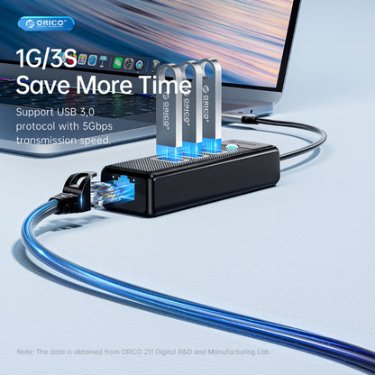 [CLEARANCE] ORICO 4 Port USB 3.0 Type C Data Hub with 5Gbps USB-C 3.0 Input, 2.5Gbps Ethernet, 5Gbps USB-A 3.0 Output for Windows 8/10, macOS, Linux | PW3UR25-C3-015