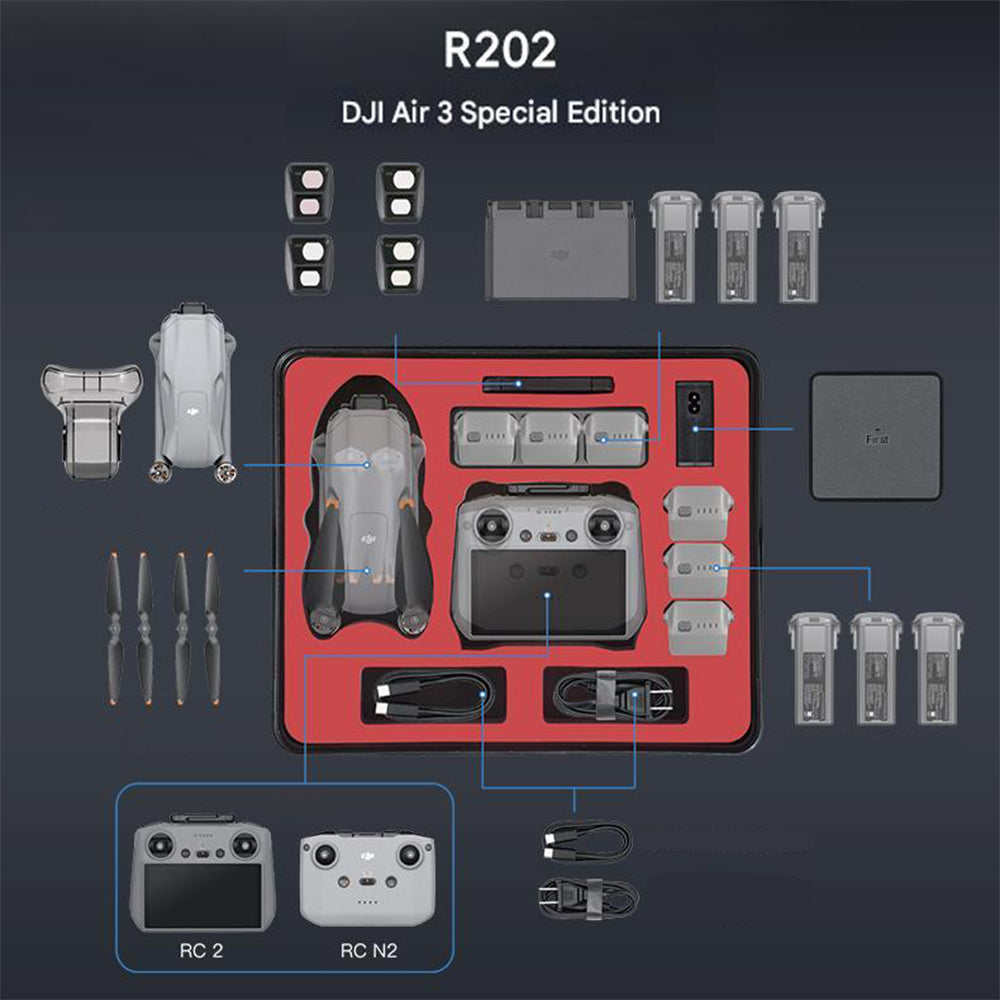 Eirmai R202 Safety Case for DJI Air 3 Drone & Accessories - Waterproof Shockproof Portable Carrying Storage Box with Heavy-Duty Hard Plastic Shell Casing & Molded EVA Foam Compartment