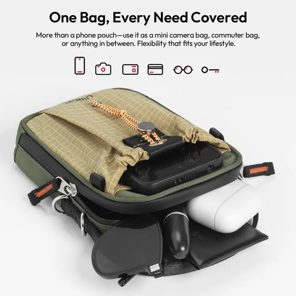 Ulanzi NC02 U Mini Phone Pouch with Portable Wide Opening, Removable Shoulder Strap, Multiple Pockets, Dual-Layer Front Drawstring Design for Smartphone, Power Banks & Other Daily Essentials | B164