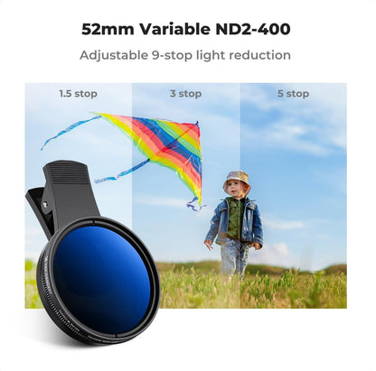K&F Concept Nano-K 52mm VND ND2-ND400 Variable Neutral Density and CPL Circular Polarizer Clip-On Lens Filter for iPhone 15 14 13 12 11 Smartphone