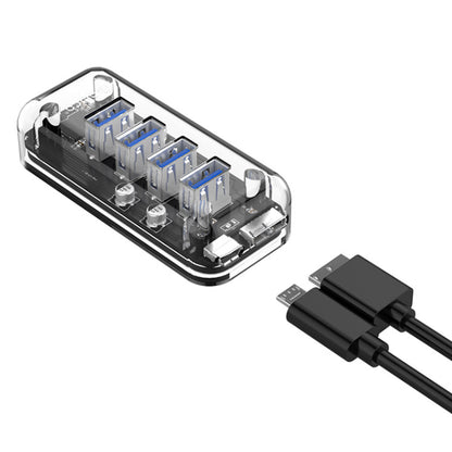 ORICO 4-Port USB 3.0 5Gbps Transparent Hub Adapter with Power Supply Port for PCs, MacBook, iMac, Computer Desktops & Laptops (Windows, MacOS & Linux) USB HUB Extension Docking Station | ORICO-F4U