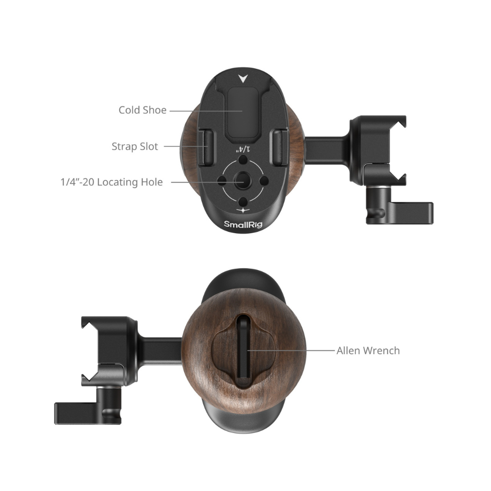 SmallRig Wooden Side Grip Handle with NATO Clamp for Camera Cages Accessories with Cold Shoe, Strap Slots & Allen Key | 5239