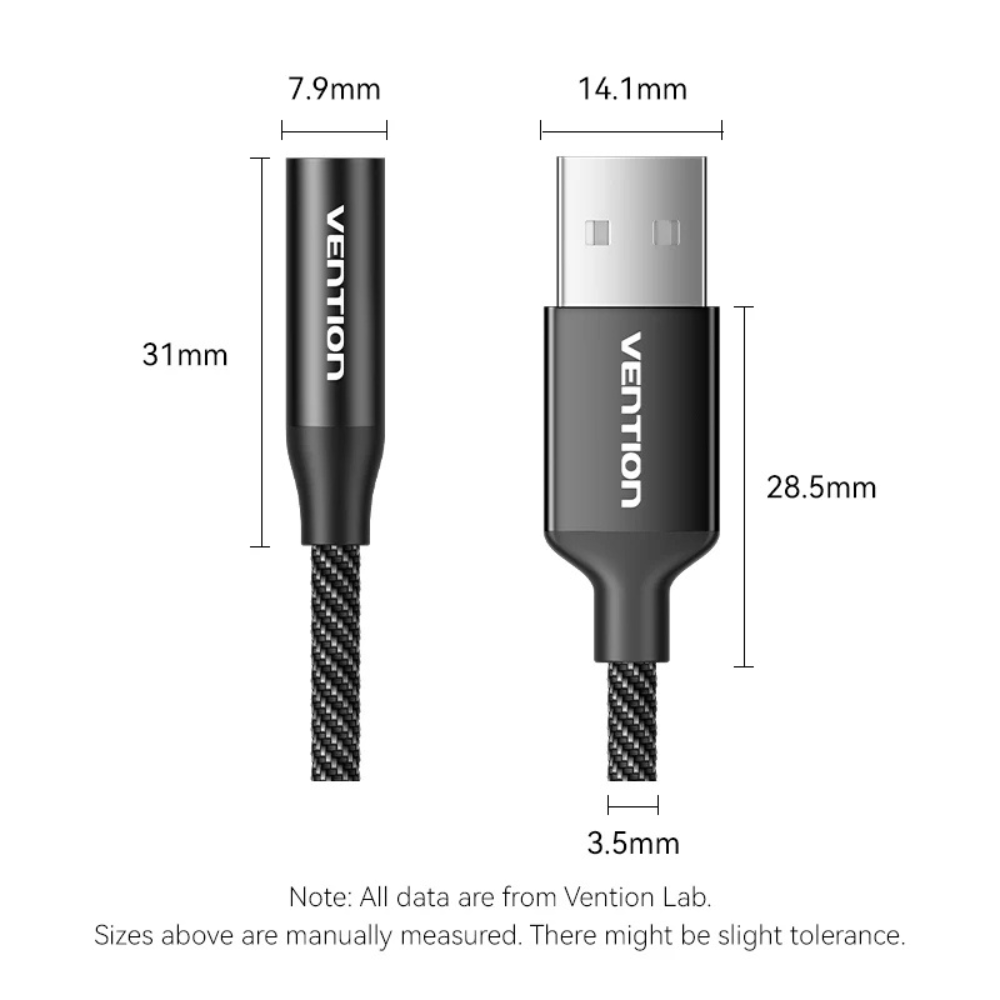 Vention USB-A External Sound Card with 3.5mm Audio TRRS Female Headset & Microphone Adapter Port with Aluminum Alloy Shell and Braided Cord Jacket - Plug & Play for PC, Computer, Desktop, Laptop, Speakers and Gaming Consoles