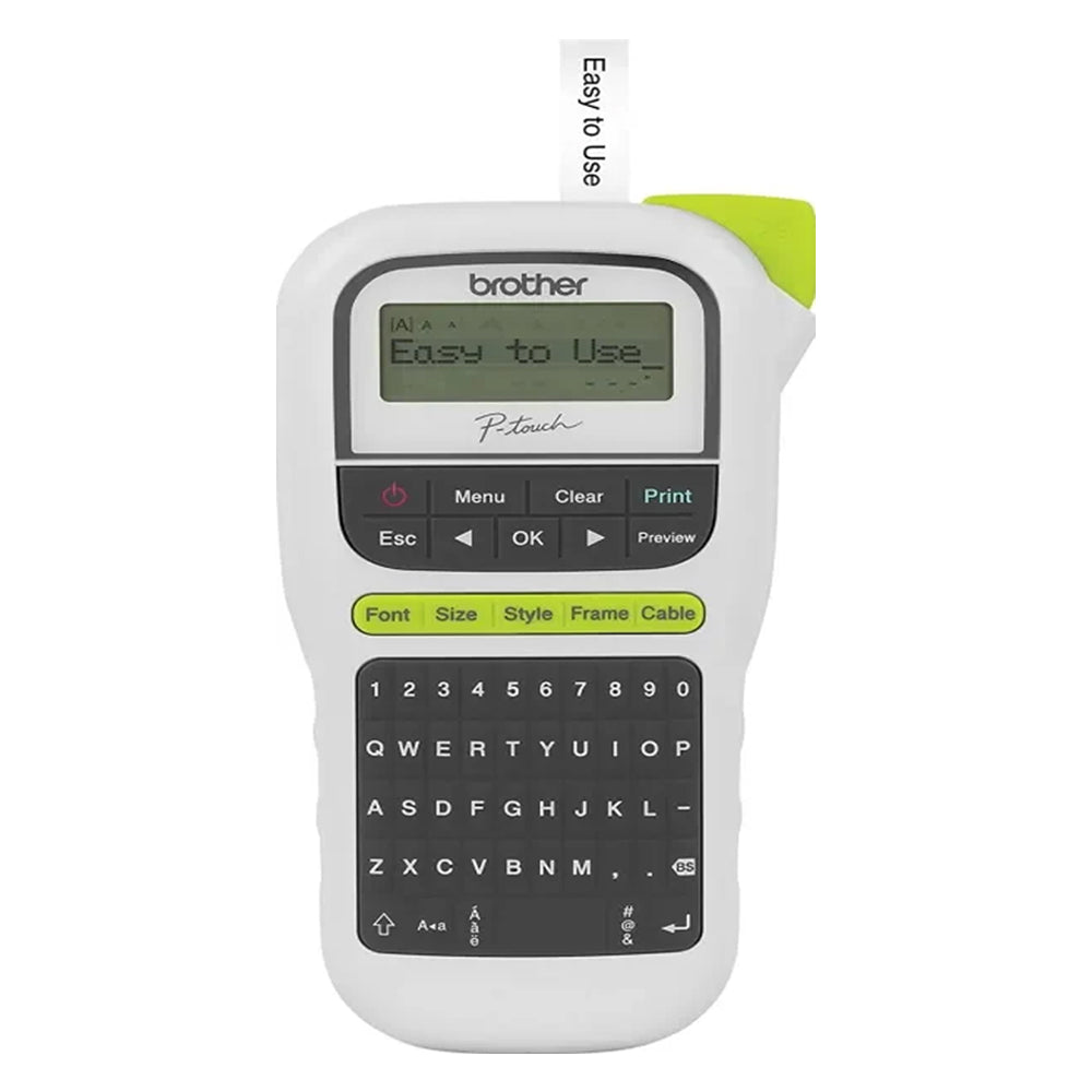 Brother P-Touch PT-H110 Portable Label Maker Printer w/ 3 Fonts, 14 Frames, 250 Symbols, QWERTY Keyboard, Graphic Display, Max 2 Lines Print Texts, Cable Labeling, compatible w/ TZe Tapes for Stationary, Inventory, Office Management